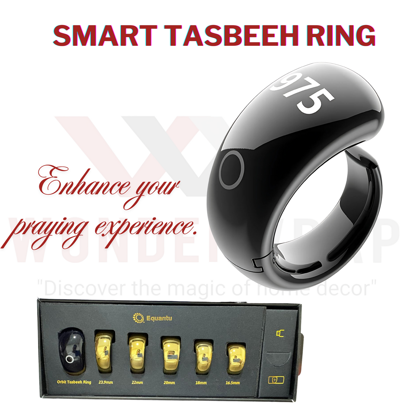 Wonderwrap- Decor Smart Zikr Counter Ring with Digital Finger Counter & Prayer Time Reminder | Portable Tasbih Ring Worship (SQ976)