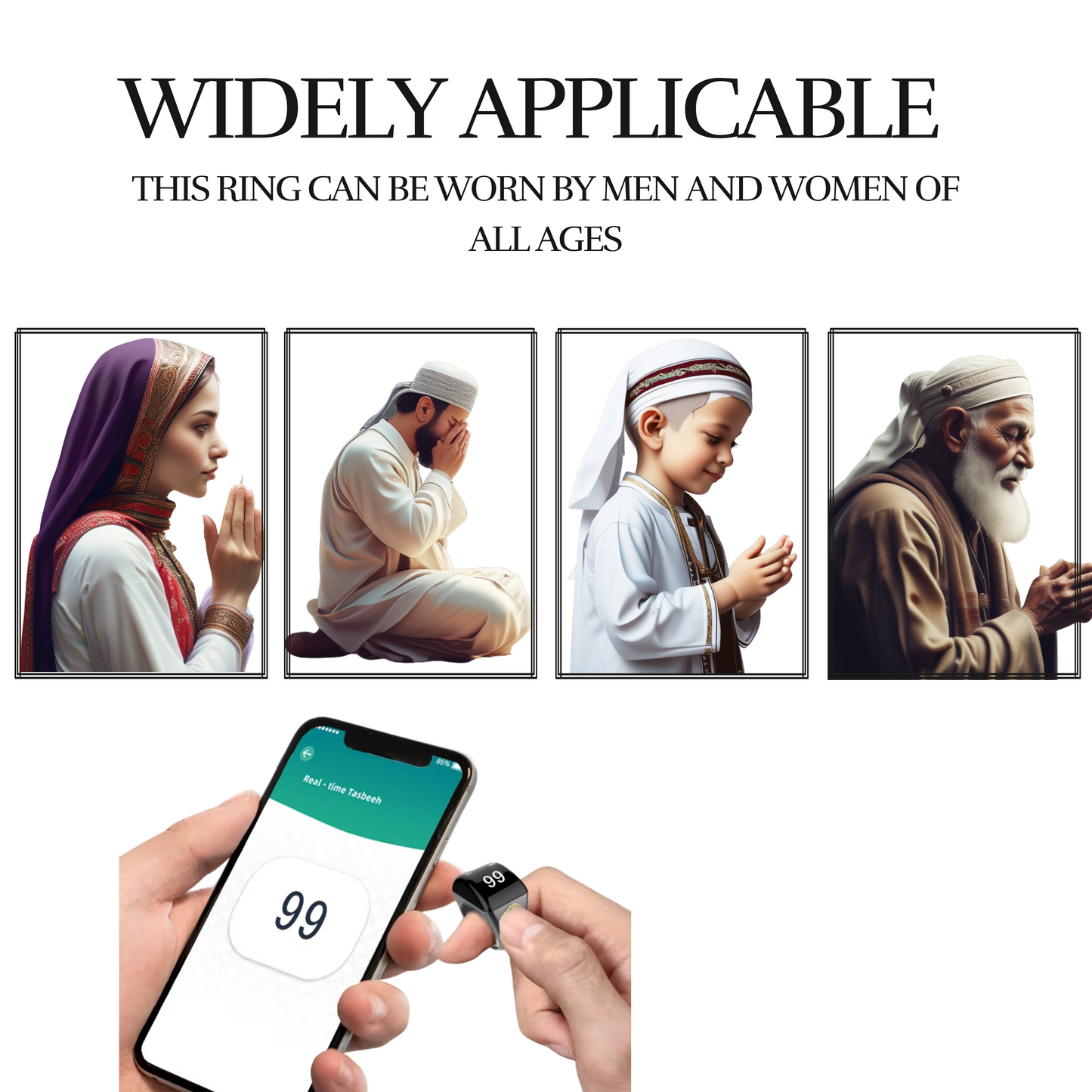 Wonderwrap- Decor Smart Zikr Counter Ring with Digital Finger Counter & Prayer Time Reminder | Portable Tasbih Ring Worship (SQ976)