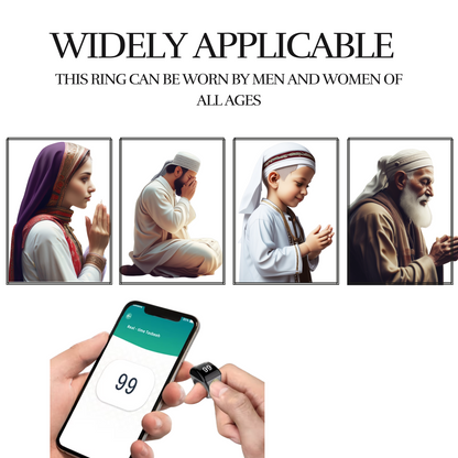 Wonderwrap- Decor Smart Zikr Counter Ring with Digital Finger Counter & Prayer Time Reminder | Portable Tasbih Ring Worship (SQ976)