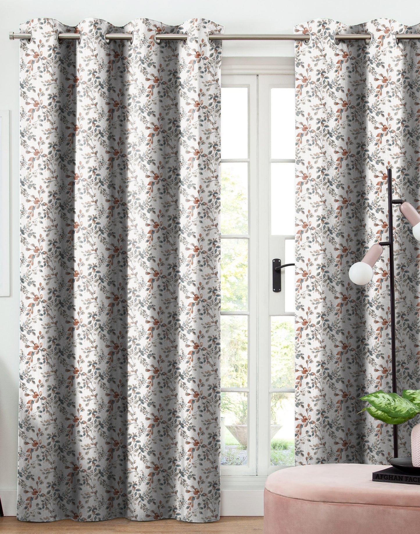 REVERSIBLE RUST CURTAINS BLACKOUT PRINTED FOR LIVING & BEDROOMS (SET OF 2)