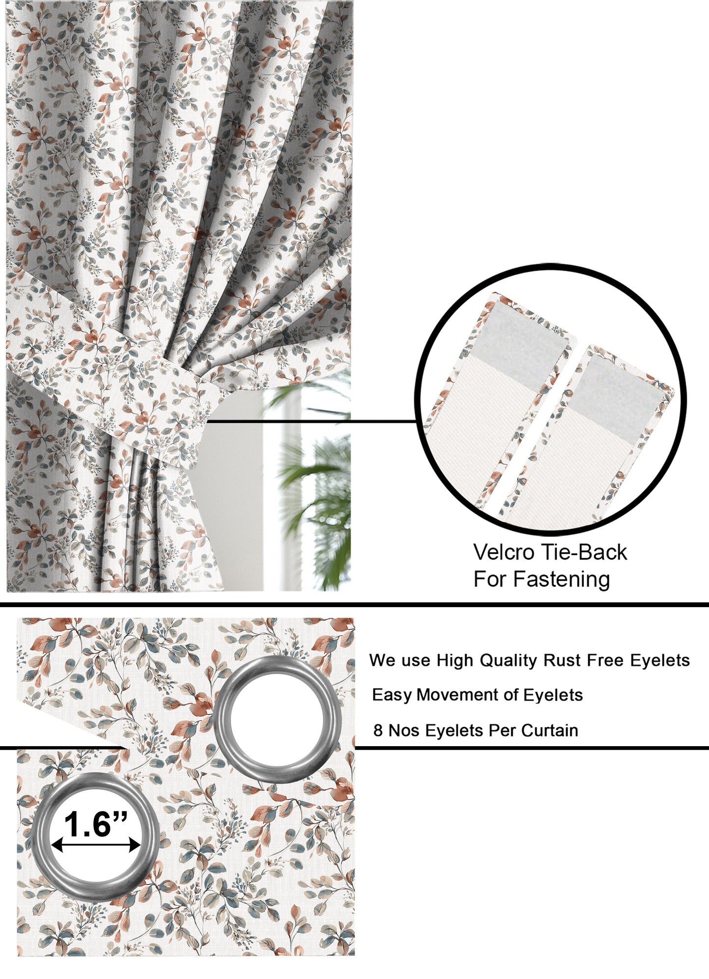 REVERSIBLE RUST CURTAINS BLACKOUT PRINTED FOR LIVING & BEDROOMS (SET OF 2)